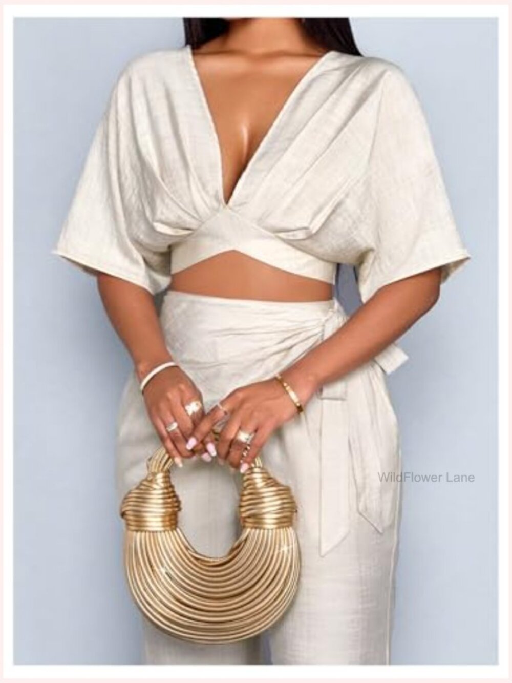 Deep V Neck Tie Back Crop Blouse Dolman Sleeve Party Top - Picture 2 of 5